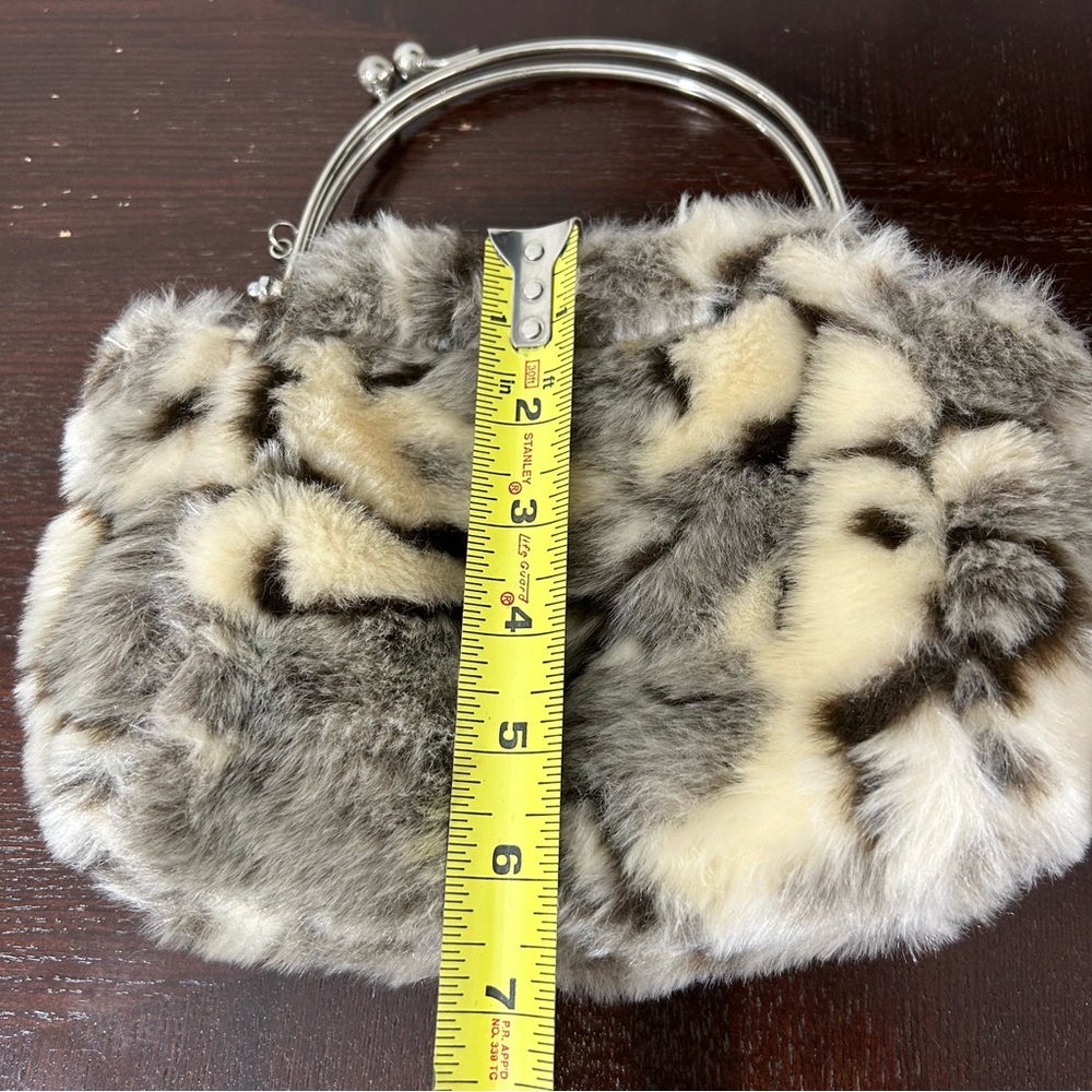 Adorable Faux Fur Mini Handbag Purse Asymmetrical Handle Silver Hardware Clean - Picture 14 of 15